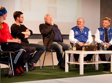 Olympische Besetzung beim Nachmittagspodium: Franziska Fritz, Hendrik Schmidt, Gert Zimmermann, Ludwig Hilmer, Volker Tolkmitt (v.l.n.r.)