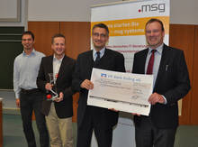 Alle freuen sich: der I3-Award für A3S Fingerprint mit Mario Oettler, Maik Bendorf, Professor Andreas Ittner (Hochschule Mittweida) und Volker Reichenbach (msg systems ag) (v.l.) 