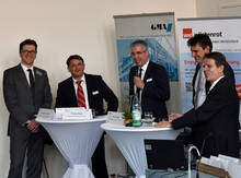 Stadt als Wirtschaftsfaktor: Christoph Grundmann (Edeka Grundstücksgesellschaft Nordbayern-Sachsen-Thüringen), Karl-Heinz König (MK Illumination GmbH), Thomas Klatte (Europastadt GörlitzZgorzelec GmbH), René Strauß (OFB Projektentwicklung GmbH), Dr. Eddy Donat (GMA GmbH) (v.l.)