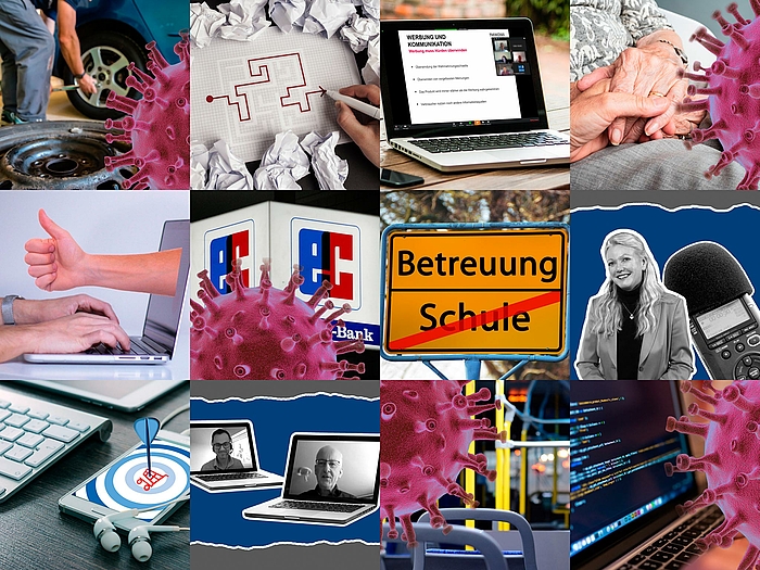 Den Herausforderungen in schwierigen Zeiten begegnen. MIKOMI bietet branchenübergreifend digitale Beratung und Weiterbildung für Unternehmer und Führungskräfte. (Collage: MIKOMI)