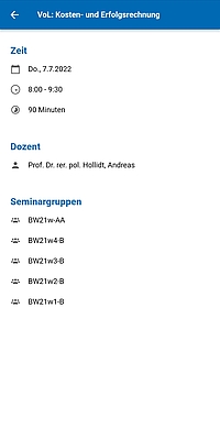 Screenshot Stundenplan (Detailansicht)