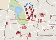 Campusplan mit Kennzeichnung des Standortes des Sozialkontaktstelle
