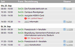 Screenshot eines Stundenplans