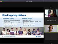 Digitaler Infostand zum Studiengang &quot;Global Communication in Business and Culture&quot; mit Susanne Nickel und Prof. Ramona Kusche.